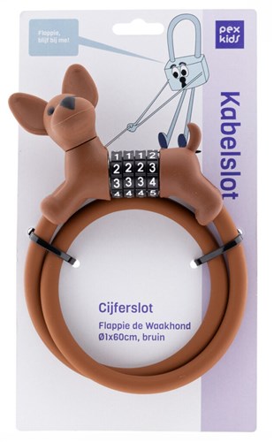 PexKids - PexKids cijfer kabelslot bruin flappie de waakhond silicone