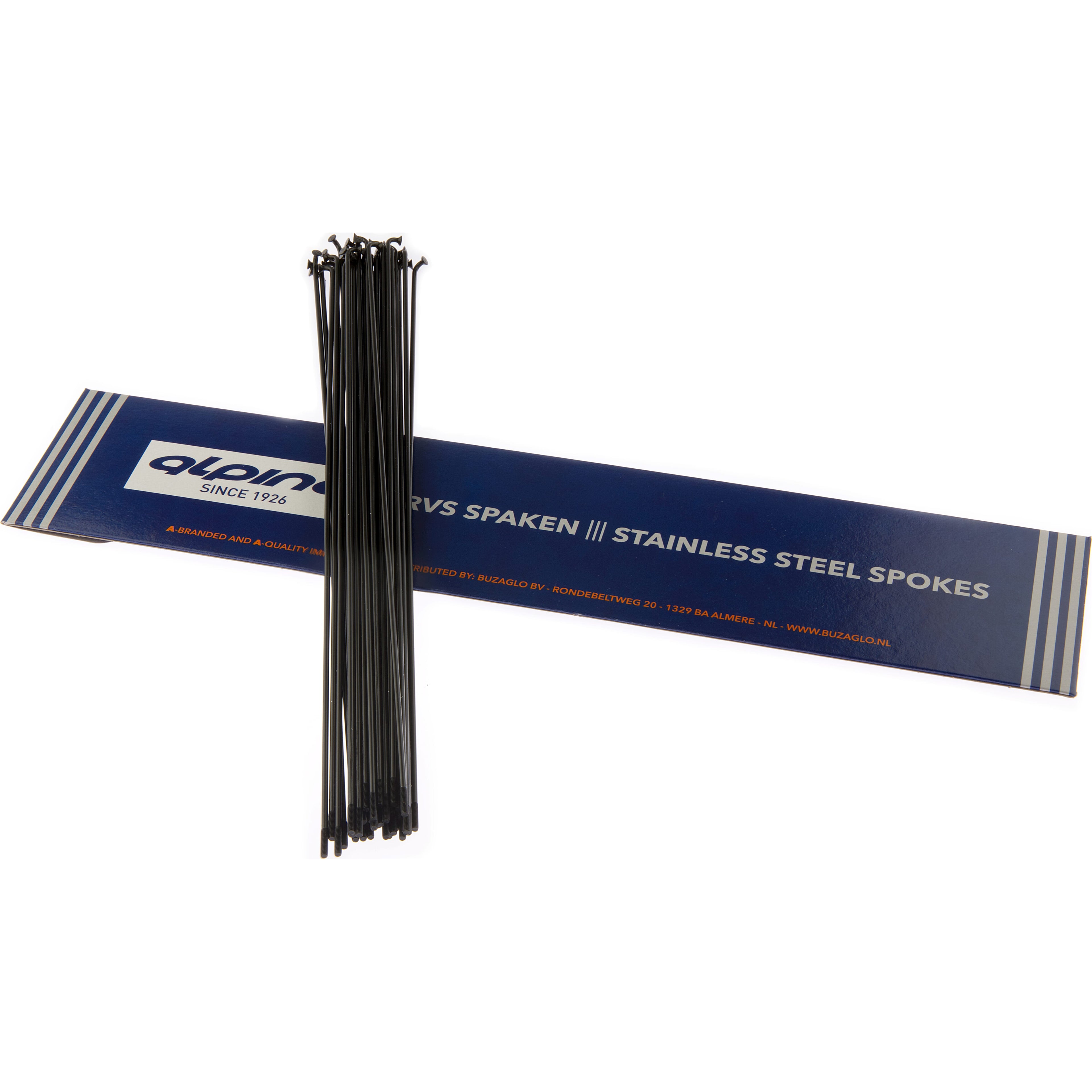 Rayons Alpina 14G (2,00 mm) 258 mm en acier inoxydable noir (P36)