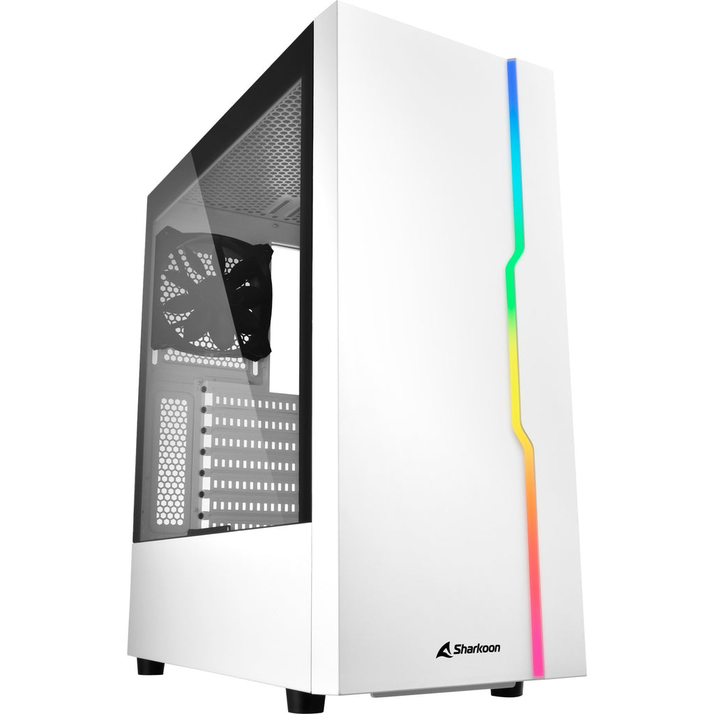 Sharkoon rgb slider midi tower behuizing (wit | 3x usb-a | rgb | tempered glass)
