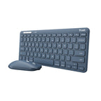 Trust lyra multi-device wireless keyboard mouse, desktopset (blauw, us lay-out, scissor switches, 800 - 1.600 dpi, 2,4 ghz usb, bluetooth, 65%)
