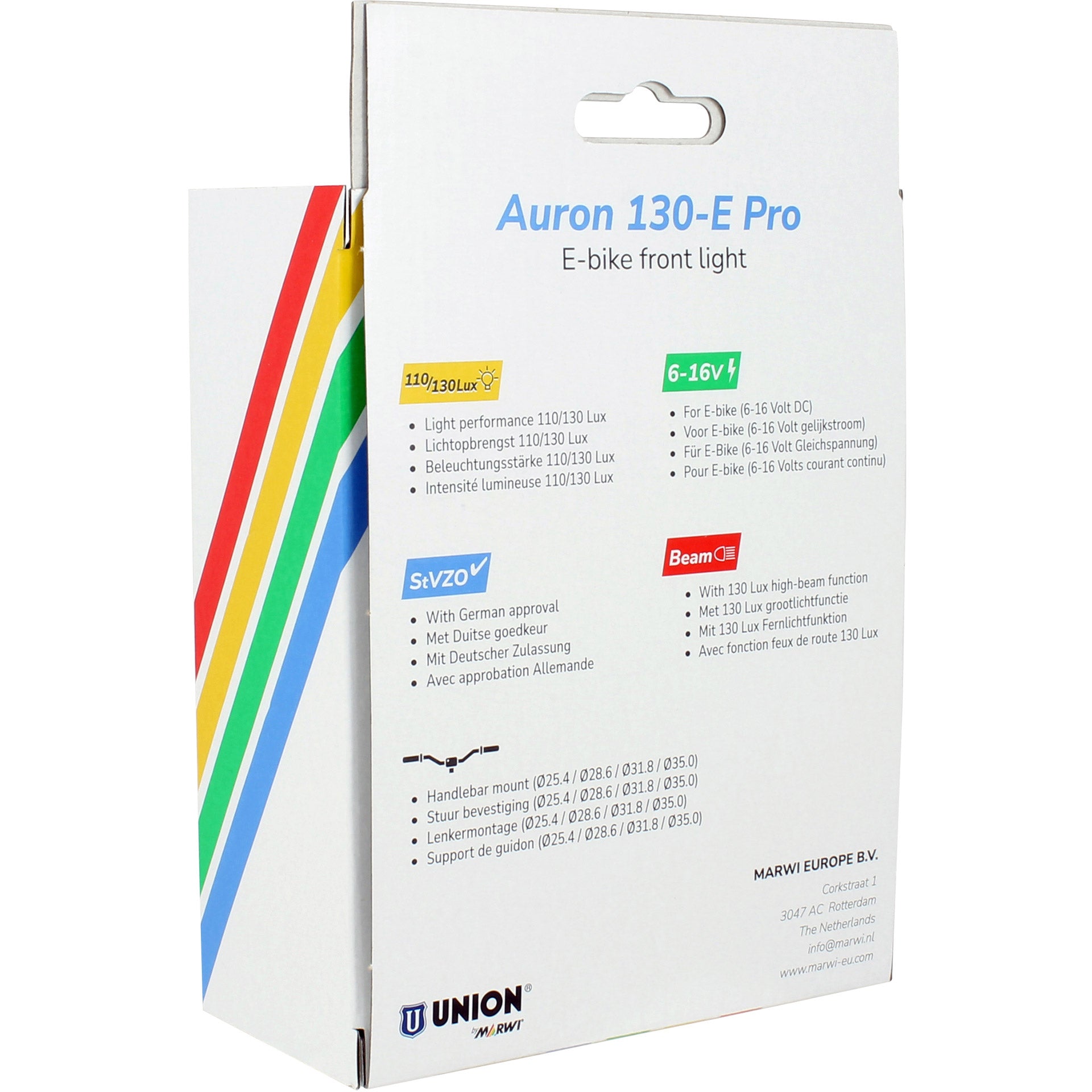 UNION - UN koplamp auron 130-e pro e-bike 6-16v 130lux