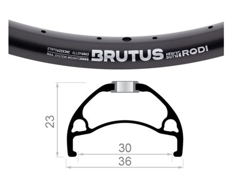 Rodi - Velg brutus-30 28 inch 36/13 30mm zwart ongeslepen