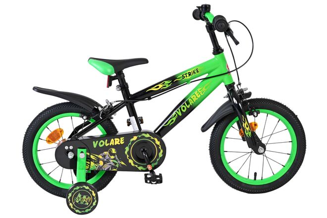 Volare - strike kinderfiets - jongens - 14 inch - zwart groen - twee handremmen