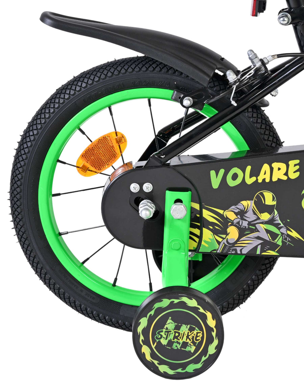 Volare - strike kinderfiets - jongens - 14 inch - zwart groen - twee handremmen