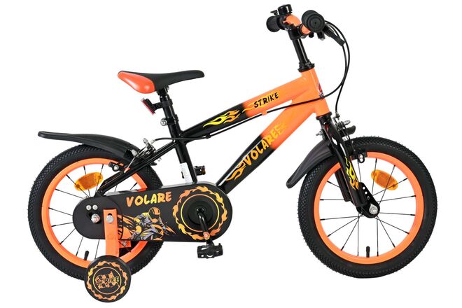 Volare - strike kinderfiets - jongens - 14 inch - zwart oranje - twee handremmen