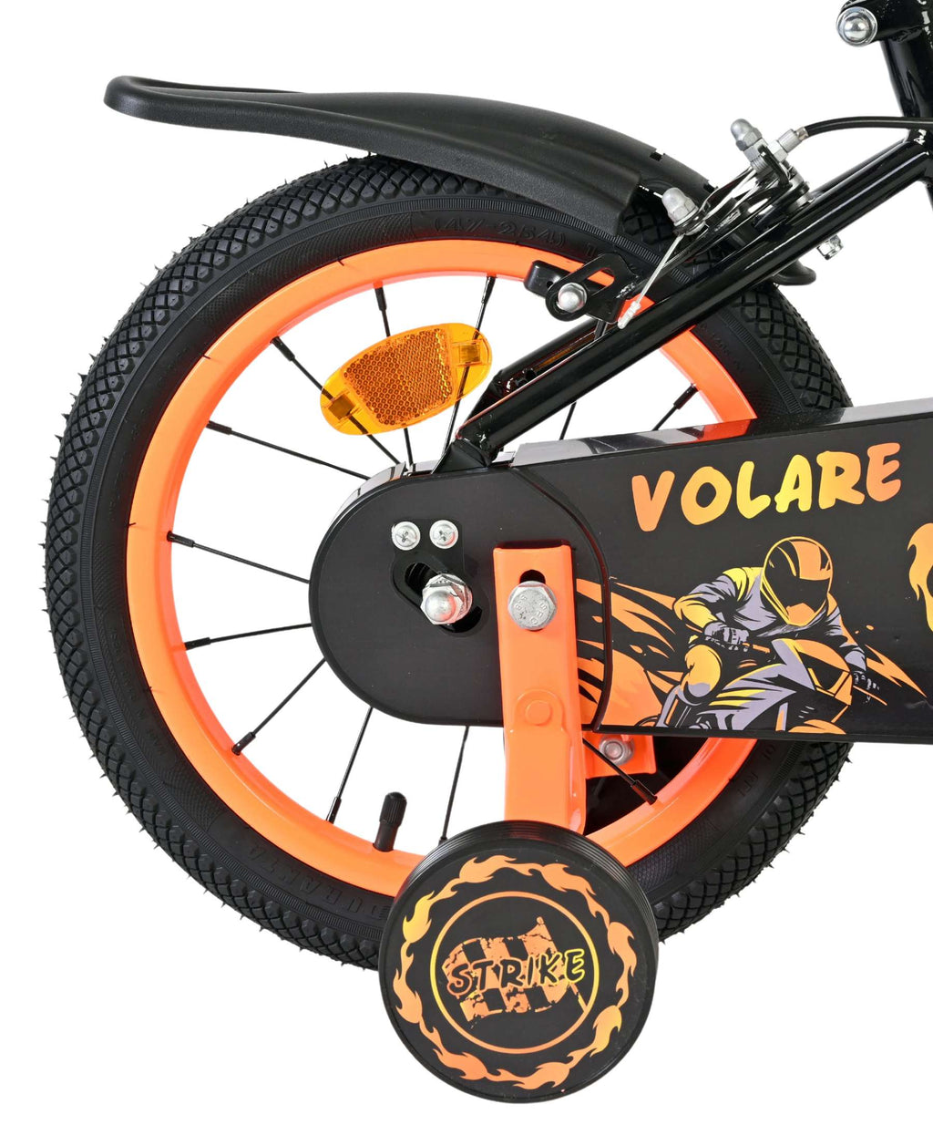 Volare - strike kinderfiets - jongens - 14 inch - zwart oranje - twee handremmen