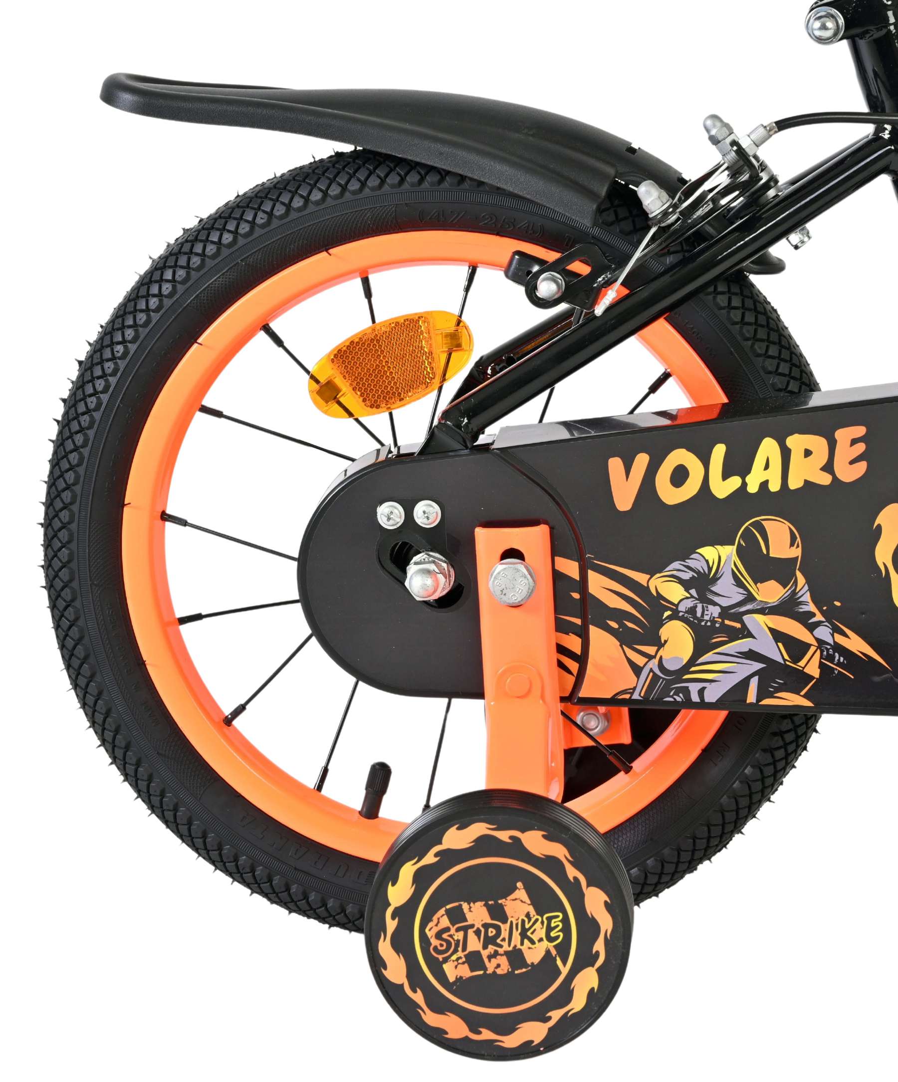 Volare - strike kinderfiets - jongens - 14 inch - zwart oranje - twee handremmen
