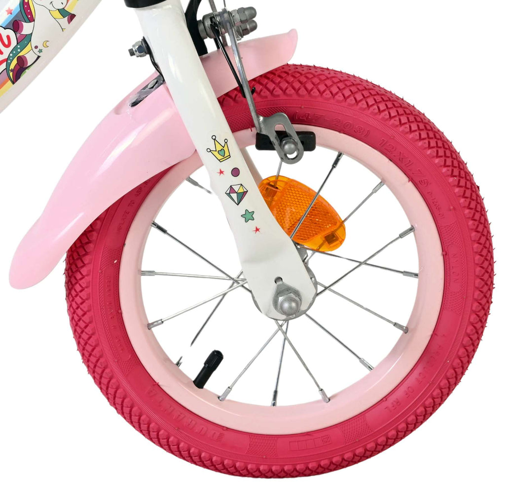 Volare unicorn kinderfiets - meisjes - 12 inch - wit - twee handremmen