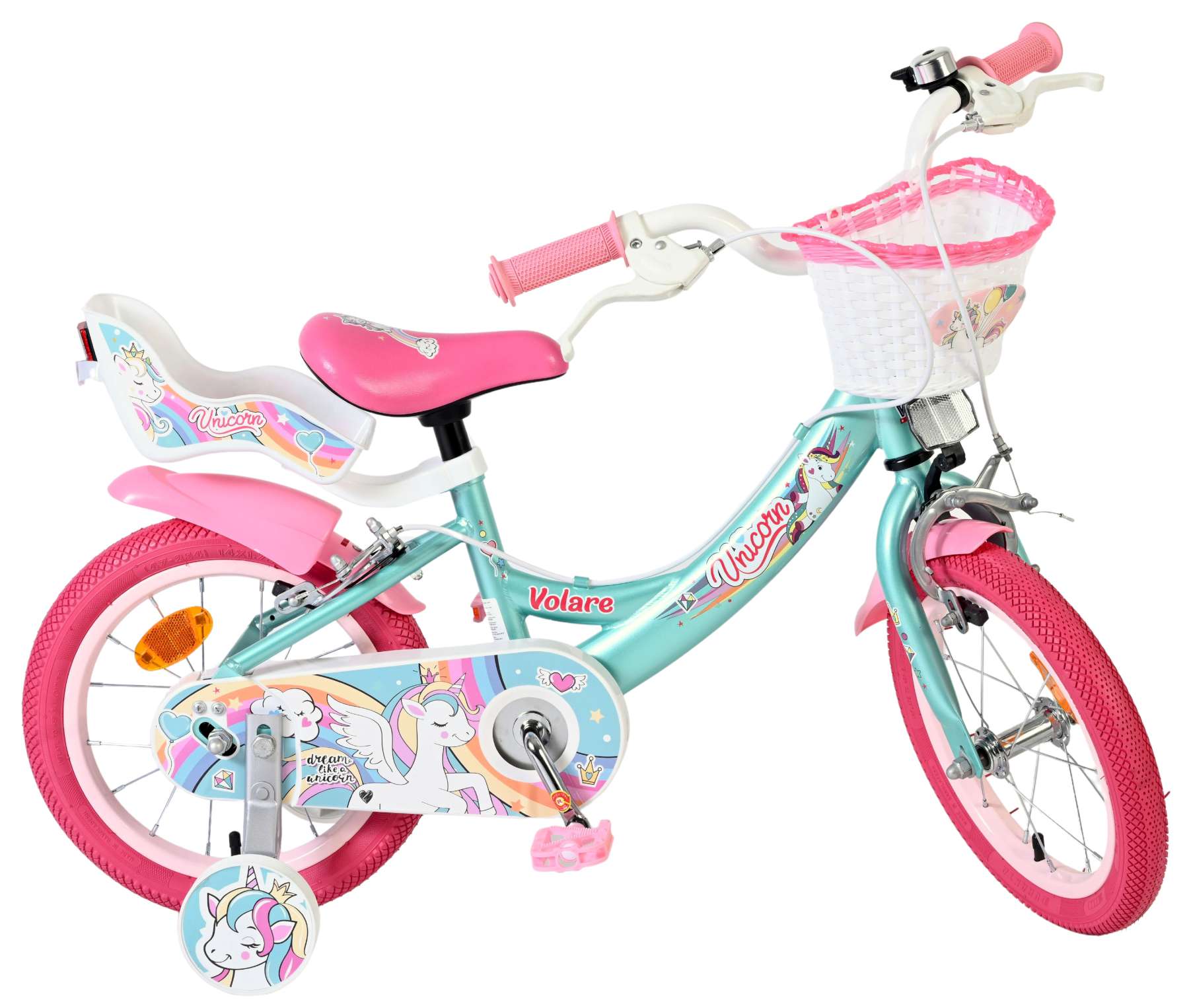 Volare - unicorn kinderfiets - meisjes - 14 inch - groen - twee handremmen