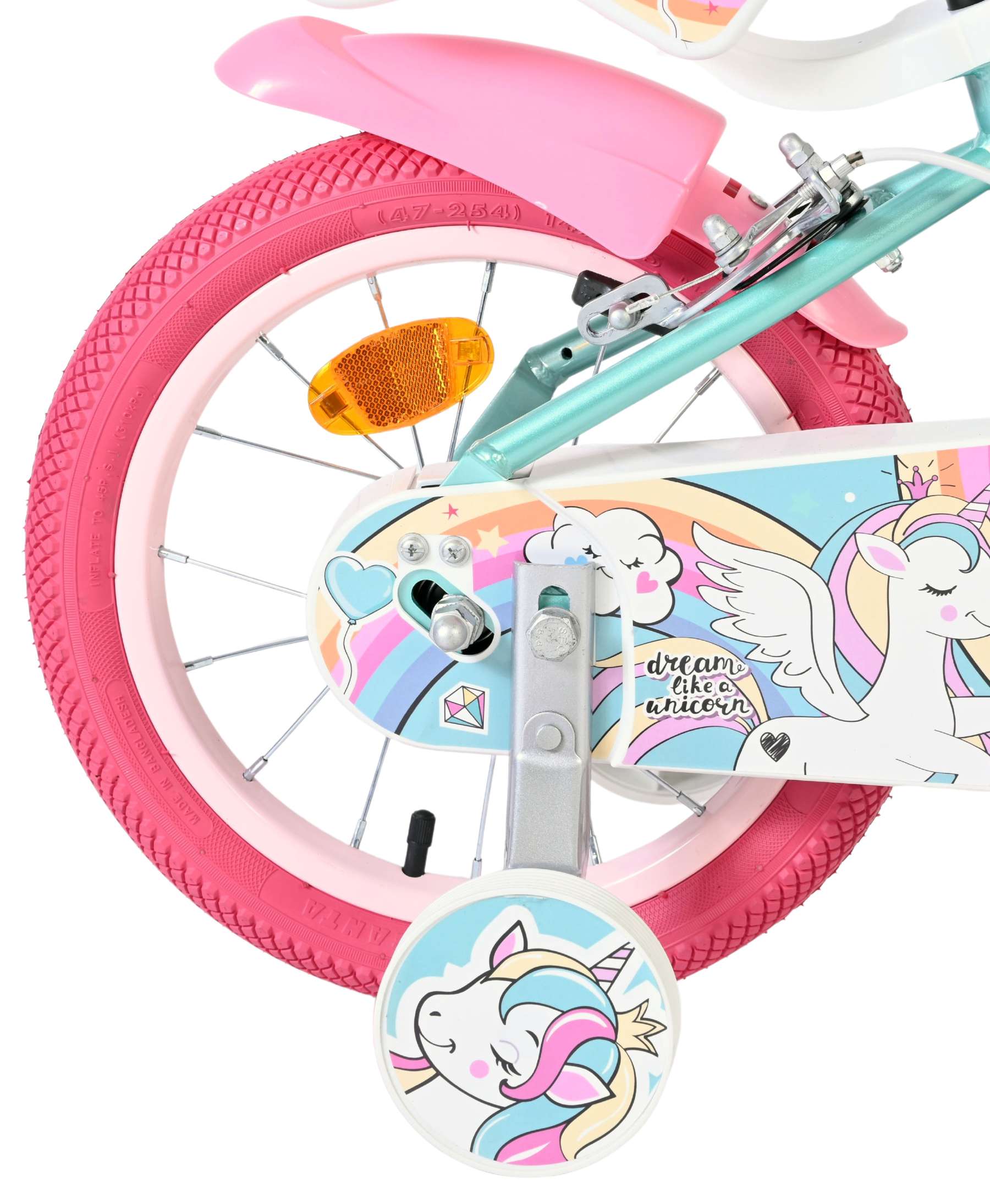 Volare - unicorn kinderfiets - meisjes - 14 inch - groen - twee handremmen