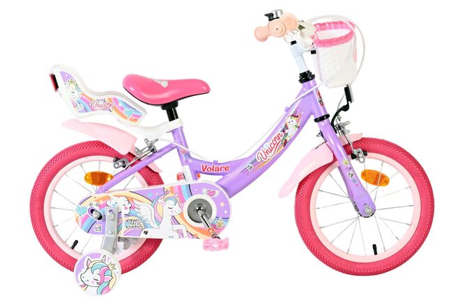 Volare - unicorn kinderfiets - meisjes - 14 inch - paars - twee handremmen