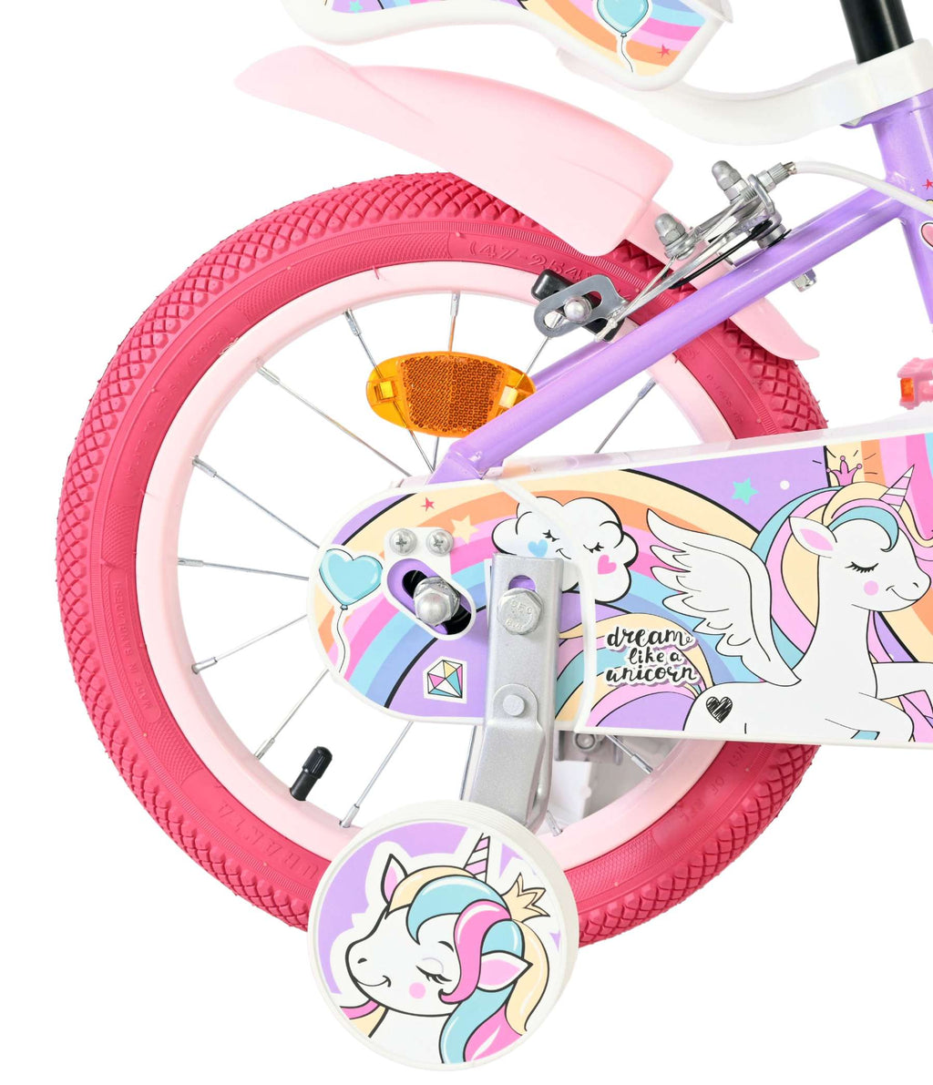 Volare - unicorn kinderfiets - meisjes - 14 inch - paars - twee handremmen