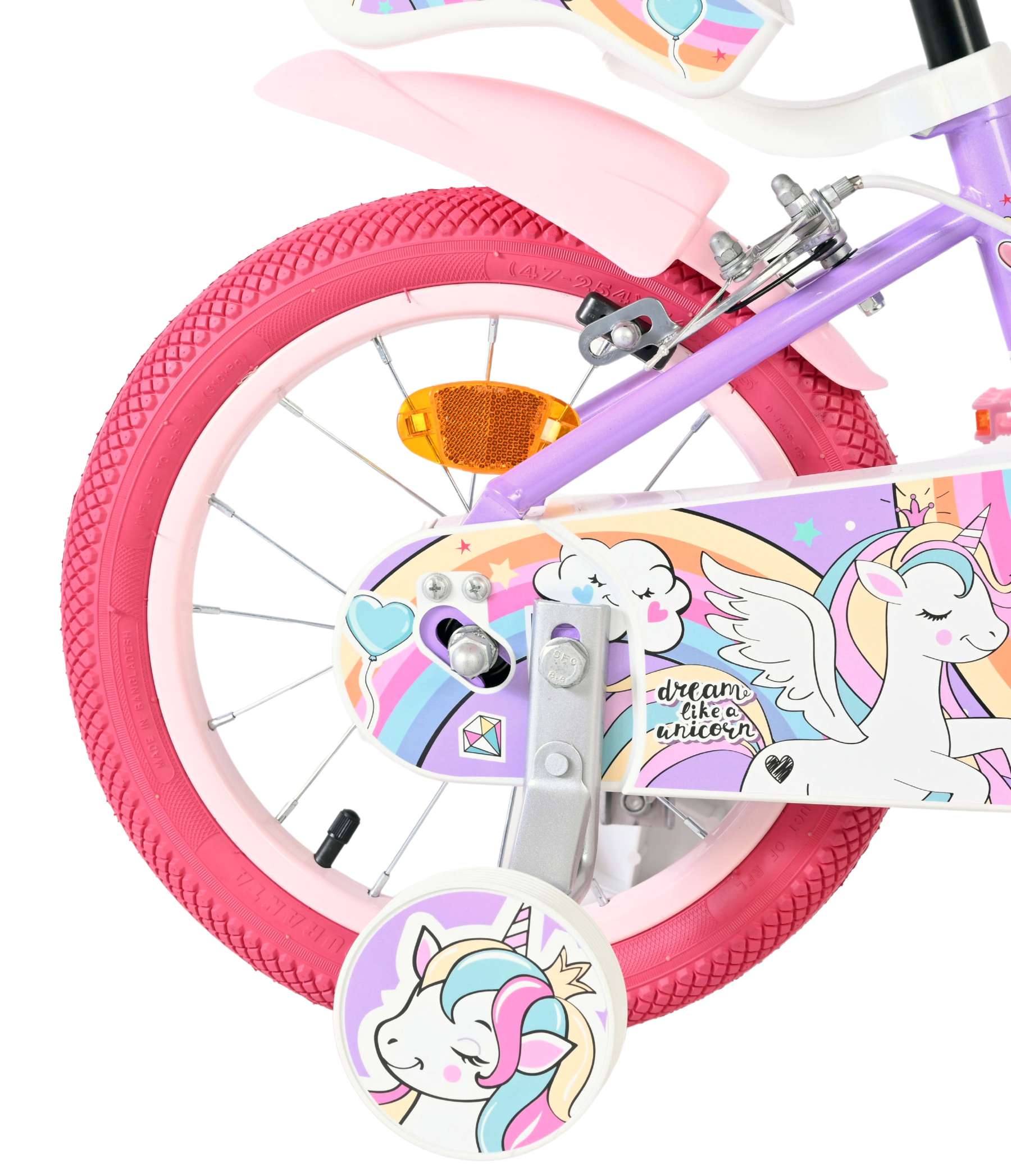 Volare - unicorn kinderfiets - meisjes - 14 inch - paars - twee handremmen