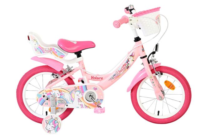 Volare - unicorn kinderfiets - meisjes - 14 inch - roze - twee handremmen