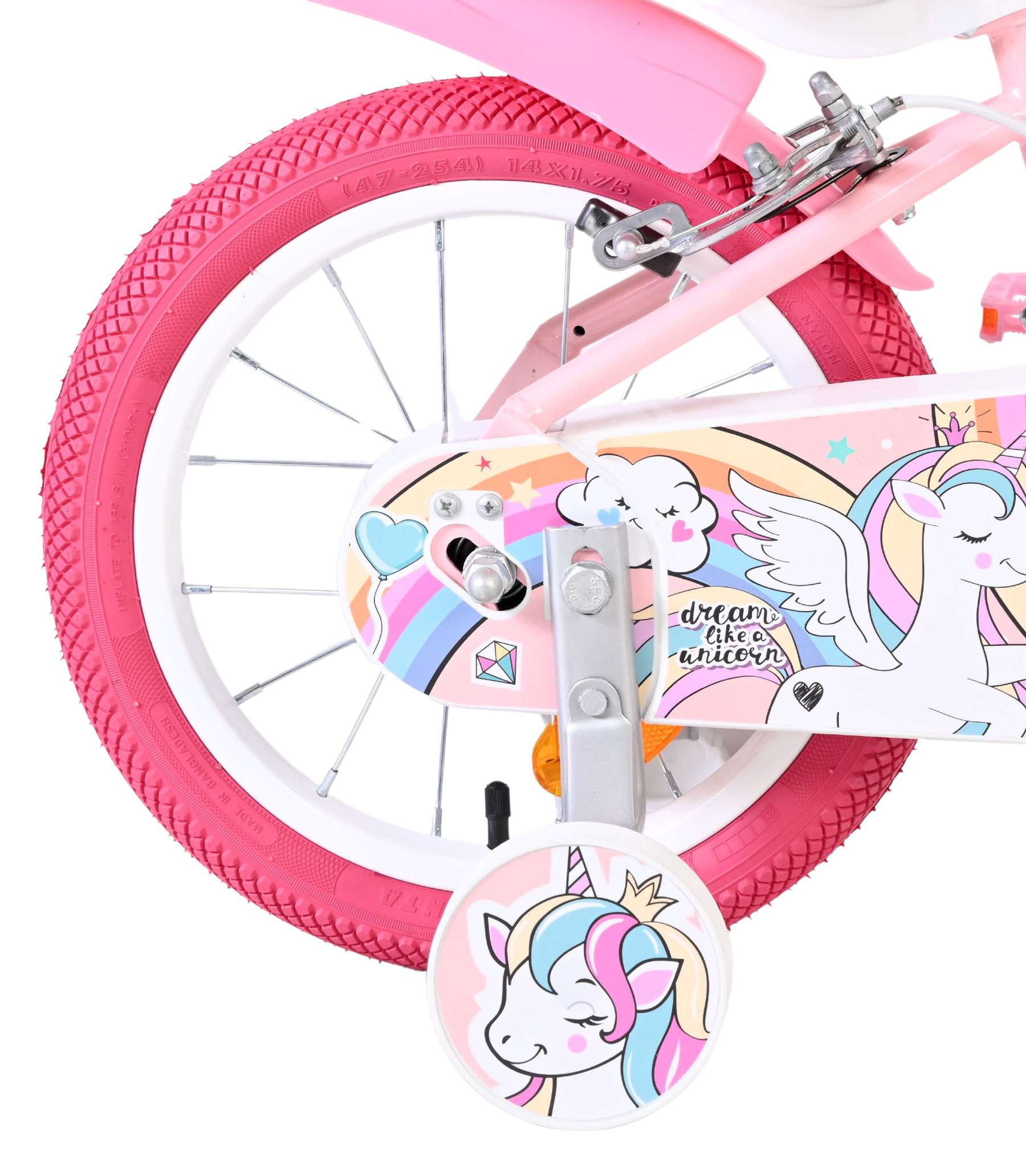 Volare - unicorn kinderfiets - meisjes - 14 inch - roze - twee handremmen