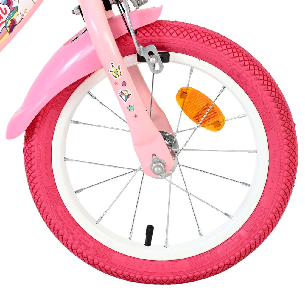 Volare - unicorn kinderfiets - meisjes - 14 inch - roze - twee handremmen