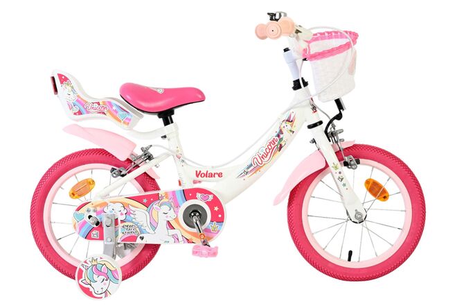 Volare - unicorn kinderfiets - meisjes - 14 inch - wit - twee handremmen
