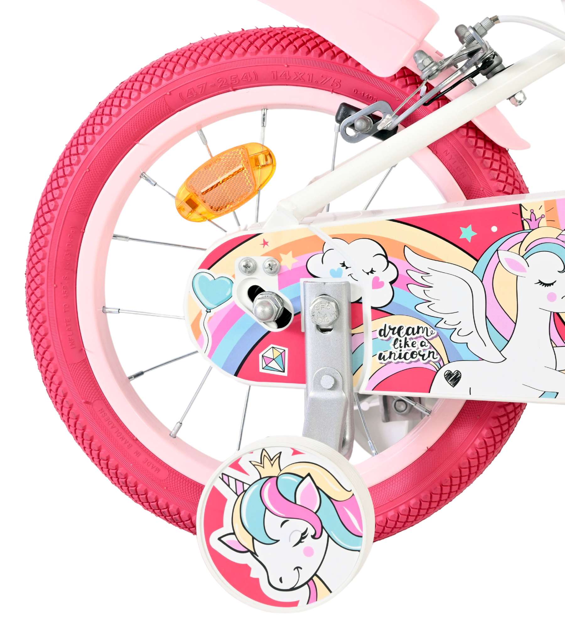 Volare - unicorn kinderfiets - meisjes - 14 inch - wit - twee handremmen