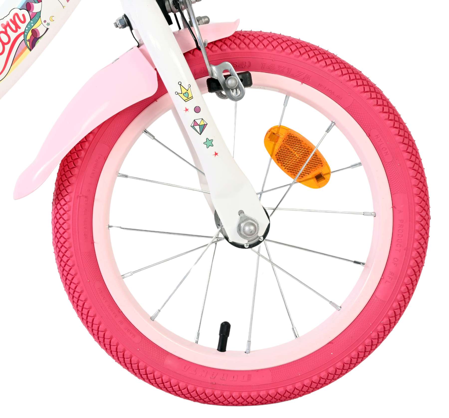 Volare - unicorn kinderfiets - meisjes - 14 inch - wit - twee handremmen