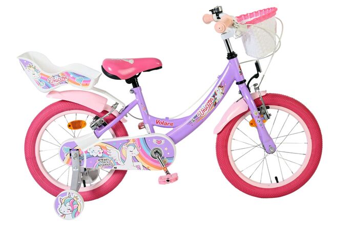 Volare - unicorn kinderfiets - meisjes - 16 inch - paars - twee handremmen