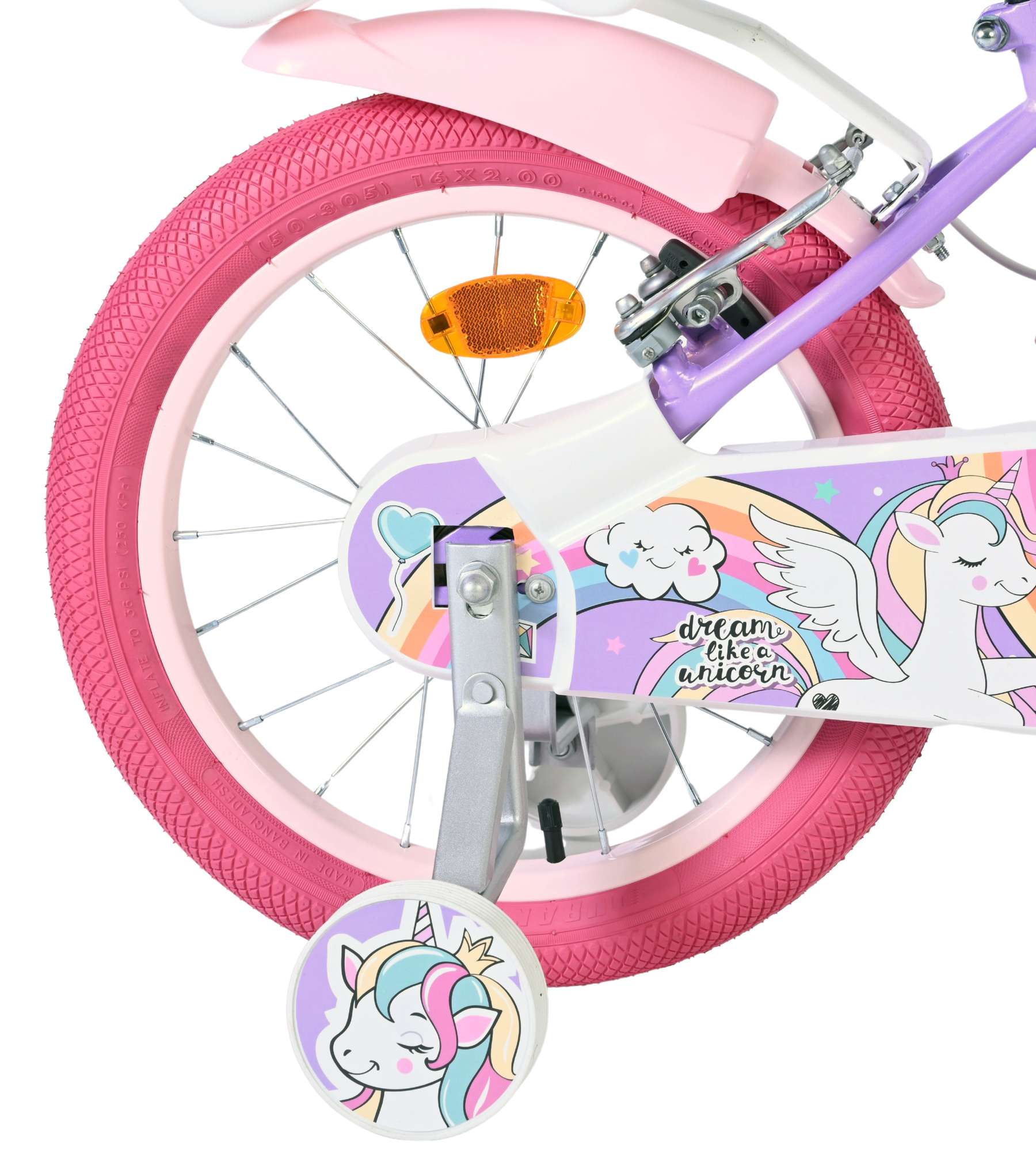 Volare - unicorn kinderfiets - meisjes - 16 inch - paars - twee handremmen