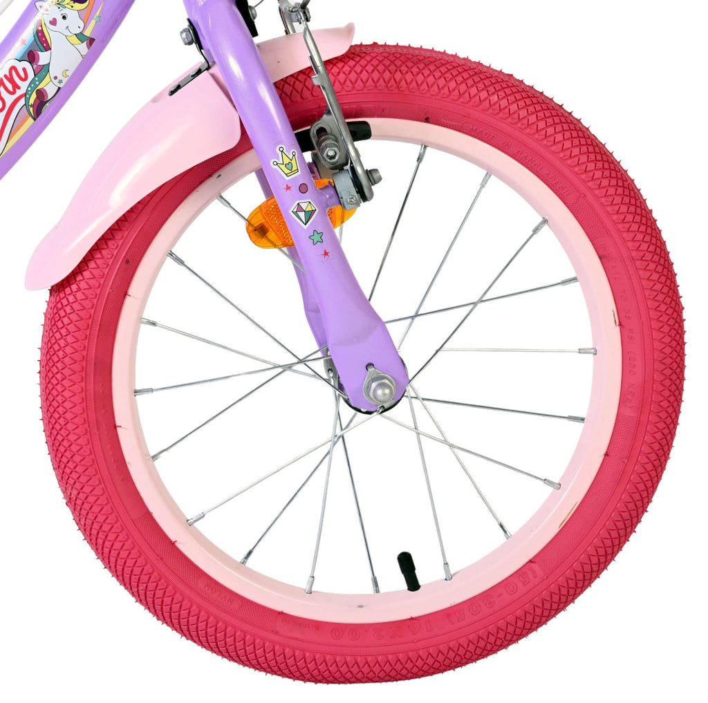 Volare - unicorn kinderfiets - meisjes - 16 inch - paars - twee handremmen