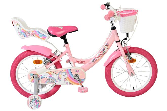 Volare - unicorn kinderfiets - meisjes - 16 inch - roze - twee handremmen