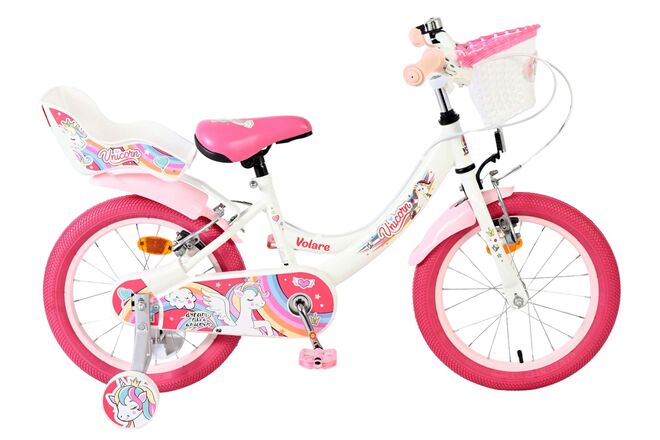 Volare - unicorn kinderfiets - meisjes - 16 inch - wit - twee handremmen