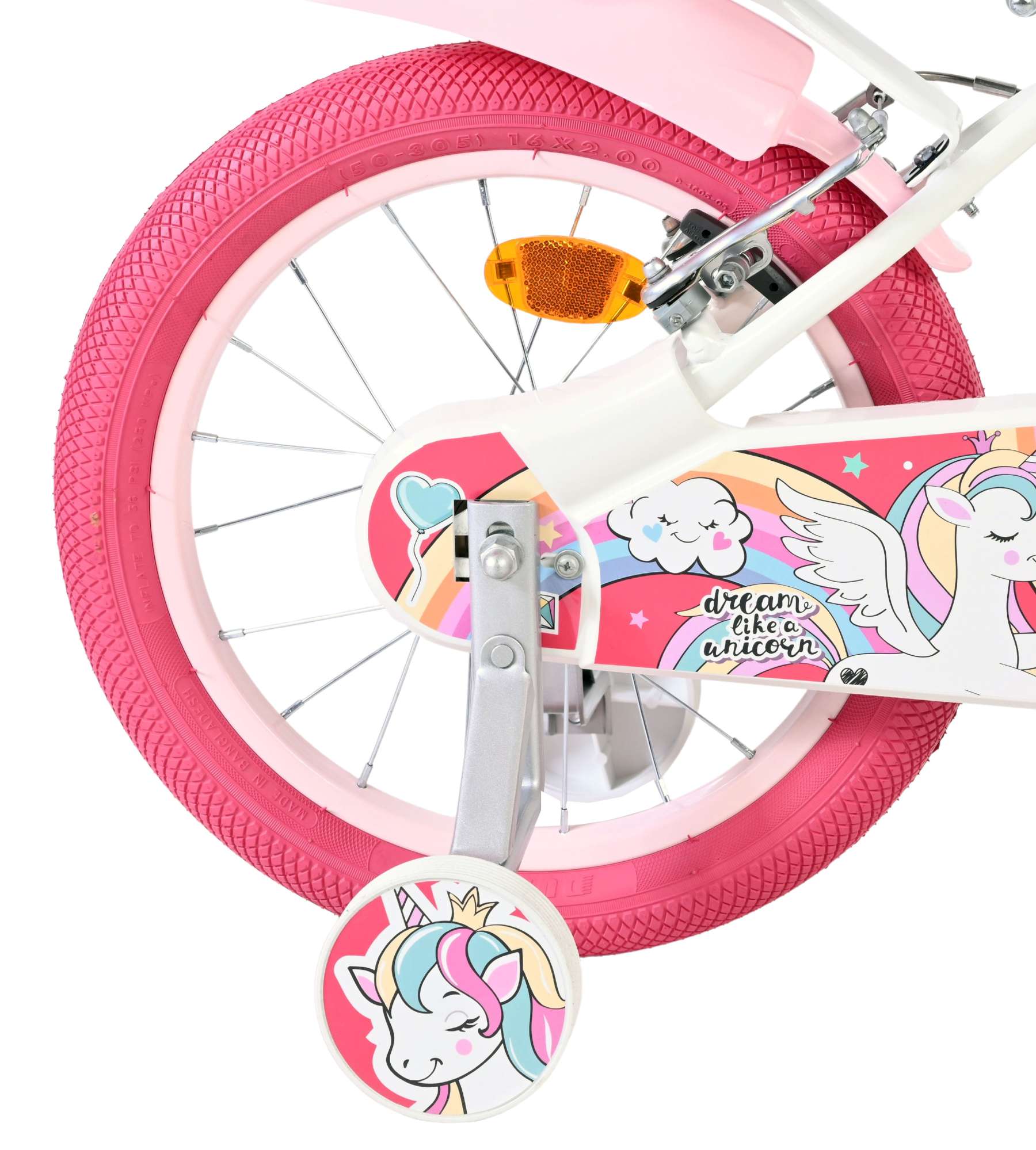 Volare - unicorn kinderfiets - meisjes - 16 inch - wit - twee handremmen