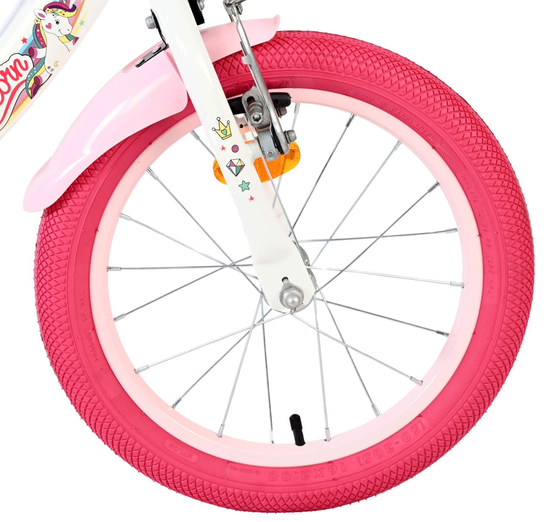Volare - unicorn kinderfiets - meisjes - 16 inch - wit - twee handremmen