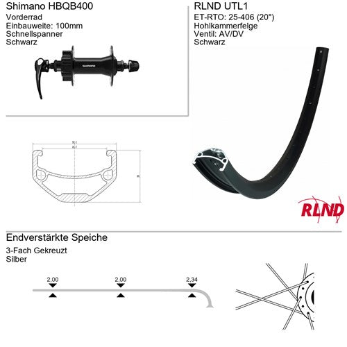 Roland - Voorwiel 20x1.75 schijfrem 6-gaats zwart rlnd utl1