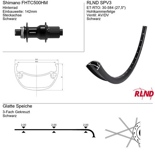 Roland - Achterwiel 27.5 30-584 zwart ta centerl. cassette rlnd spv3