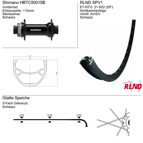 Roland - Voorwiel 28 inch 21-622 zwart ta schijfrem centerlock rlnd spv1