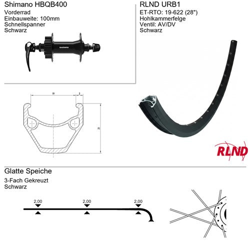 Roland - Voorwiel 28 inch 21-622 zwart schijfrem 6-gaats rlnd urb1