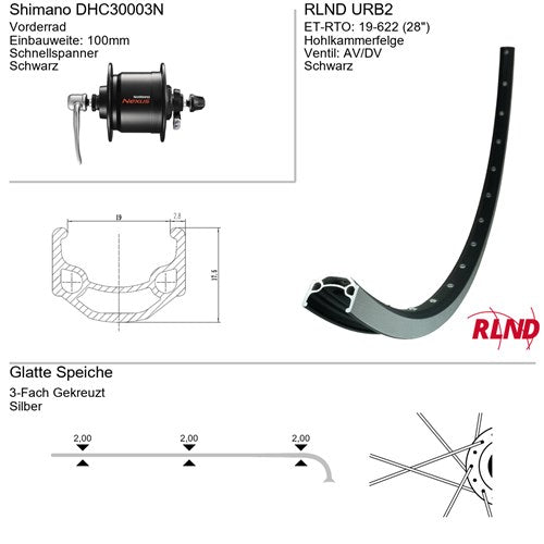 Roland - Voorwiel 28 inch 622 zwart geslepen naafdynamo uitval rvs spaak