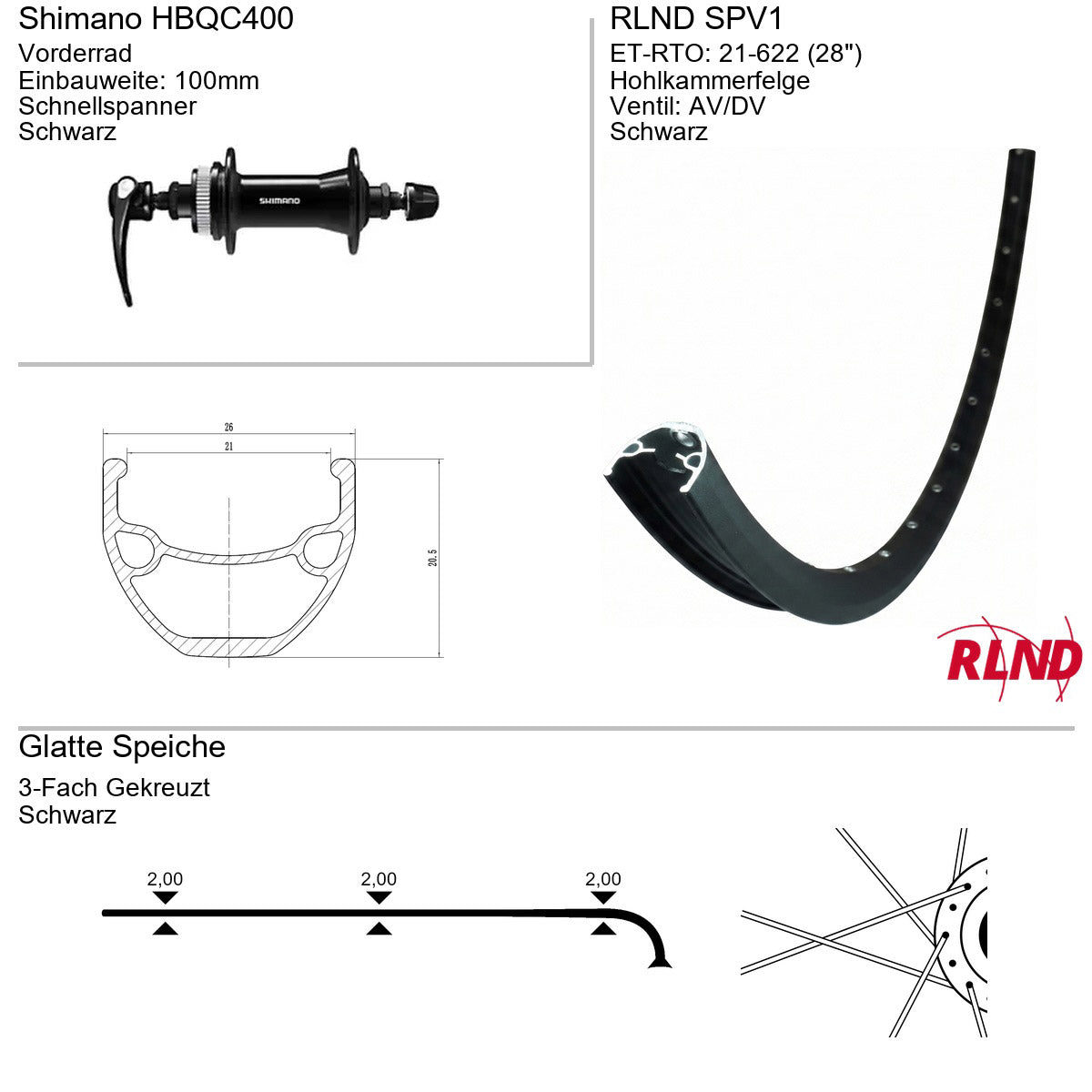 Roland - voorwiel spv1 28" 21-622 32g qr hbqc400 zw/zw