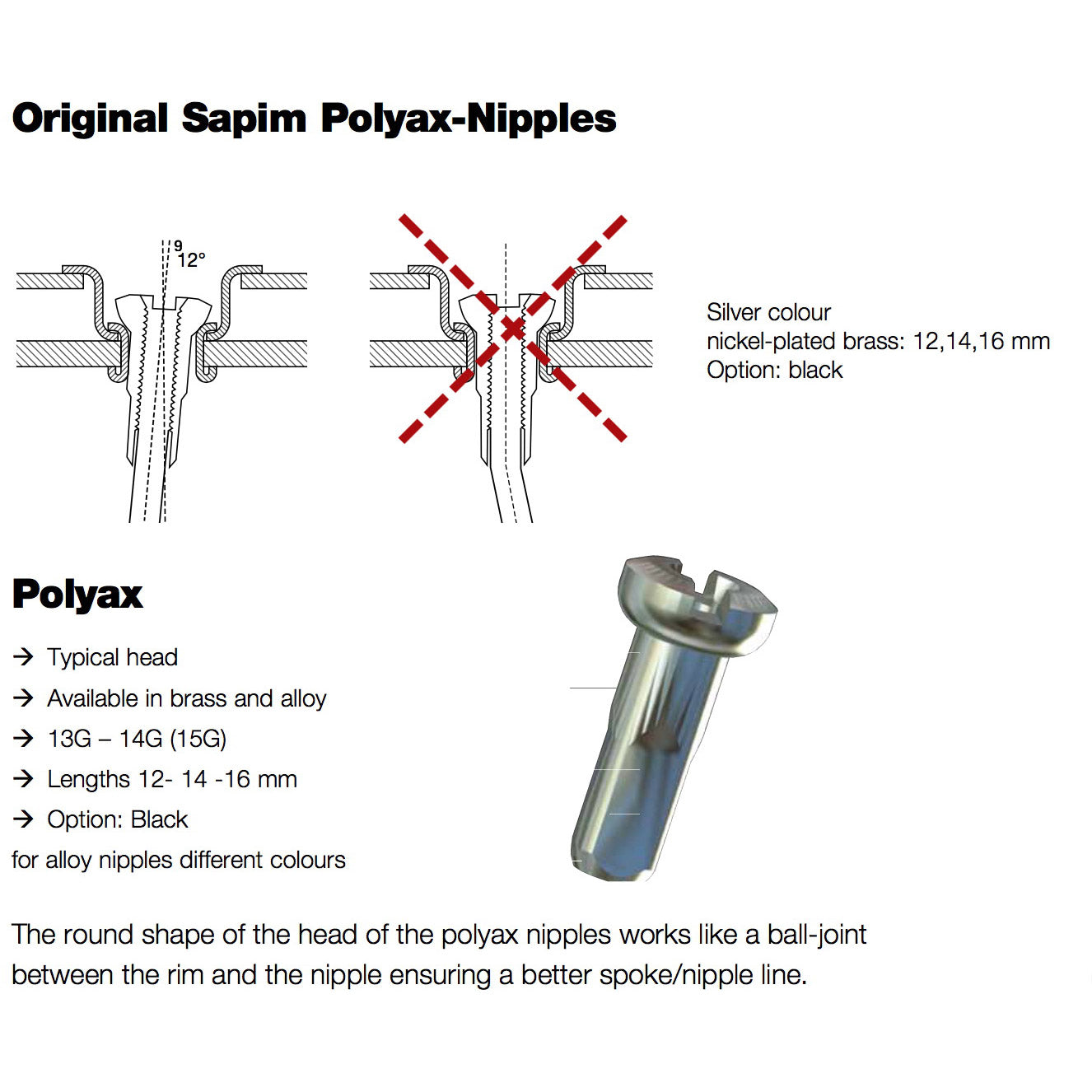 Sapim - spaaknippel 13 polyax xl 14mm messing zilver (100st)