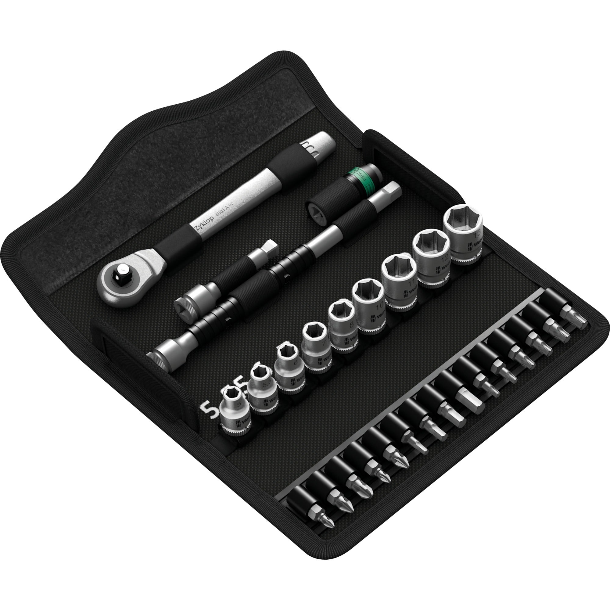 Wera 8100 sa 7 zyklop metal-ratelset doorsteekvierkant 1 4 gereedschapsset (28-delig)