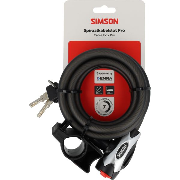 Simson - Spiraalkabelslot pro size xxl - 12mm x 180cm