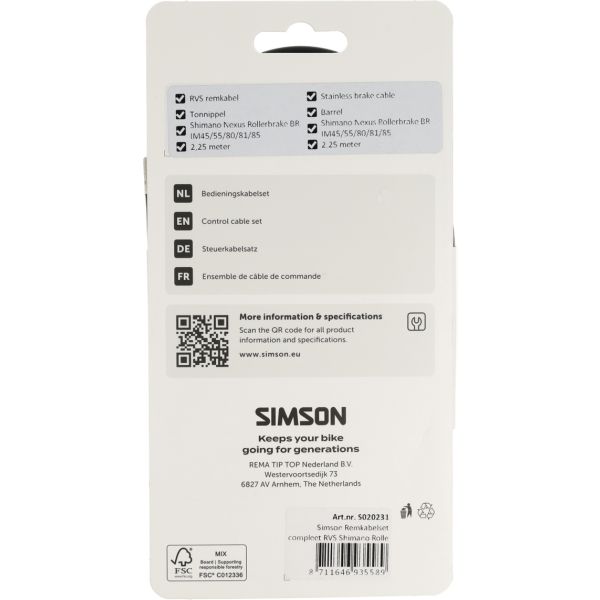 Simson - remkabelset compleet rvs rollerbrake zwart