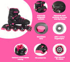 Aventuri verstelbare inline skates semi-softboot zwart roze maat 34-37 (m)