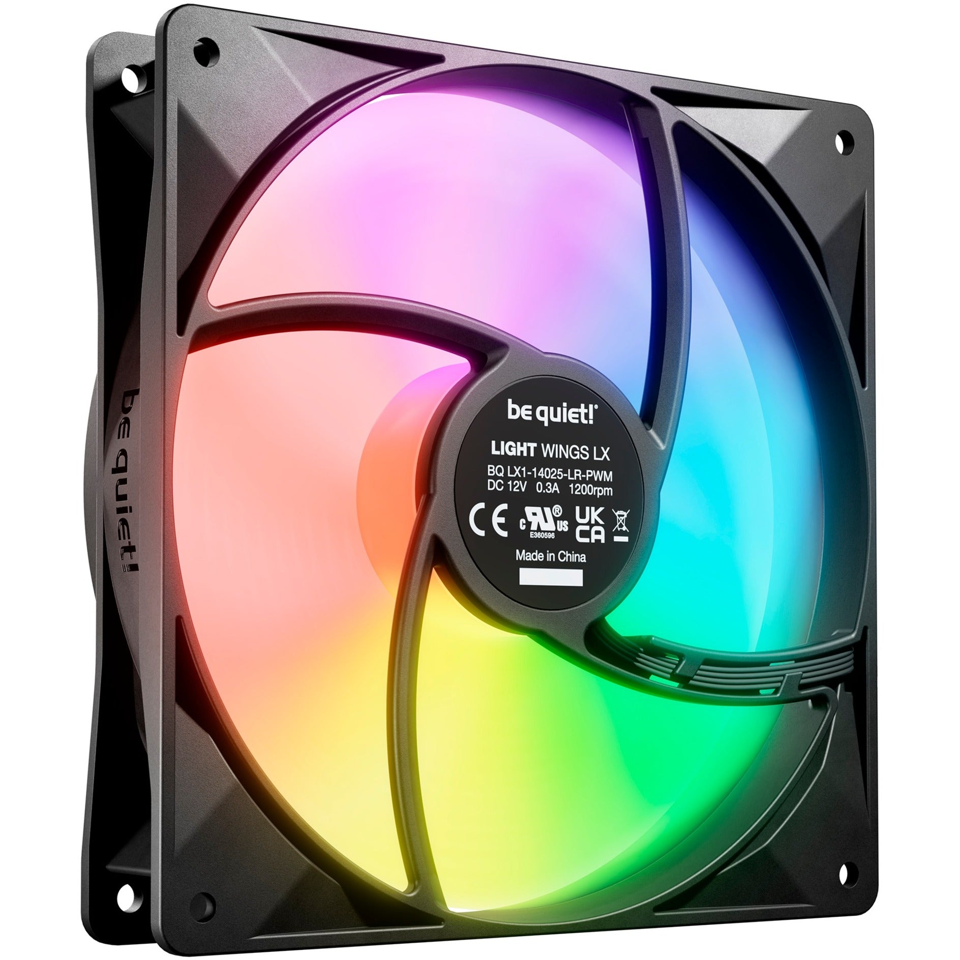 Be quiet! light wings lx pwm rgb case fan (zwart, 140 x 140 x 25 mm)