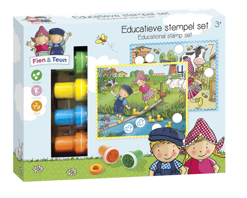 Fien & Teun - Fien & Teun creatieve stempelset stempels en gekleurde kaarten - creatief educatief speelgoed - boerderij speelgoed - vanaf 3 jaar - bambolino toys