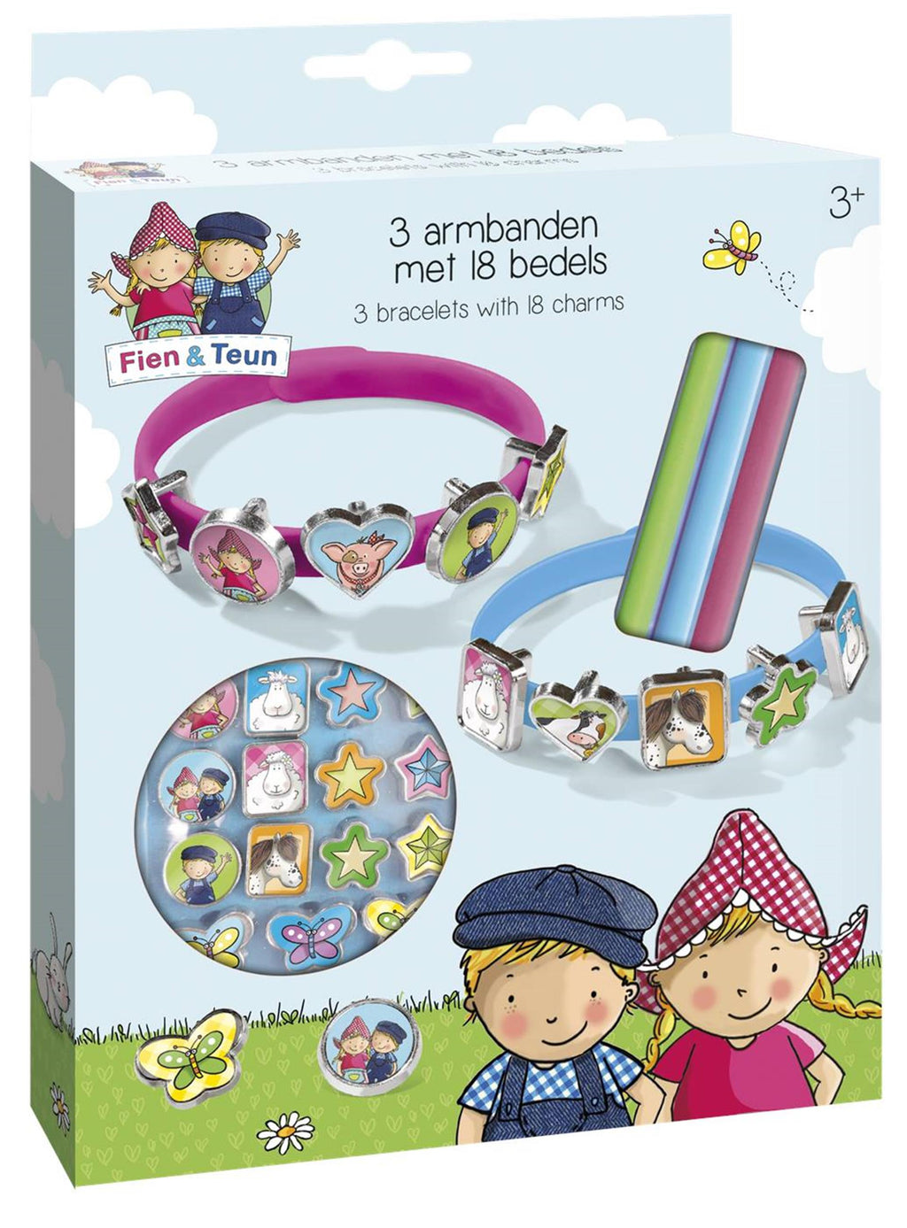 Fien teun schuif armbandjes maken - 3 armbandjes met 18 schuifbedels - vanaf 3 jaar - bambolino toys - boerderij thema