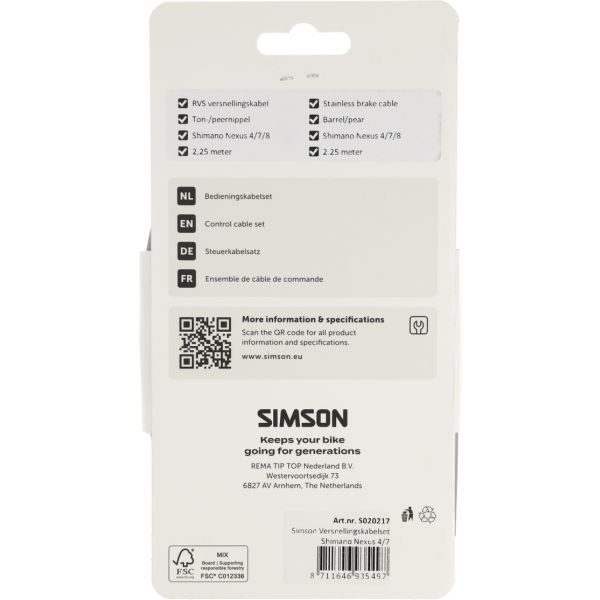Simson - Versnellingskabelset nexus 4/7/8 rvs - grijs
