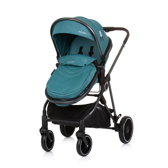 Chipolino aura opvouwbare 3-in-1 kinderwagen met luiertas teal petrolblauw zwart