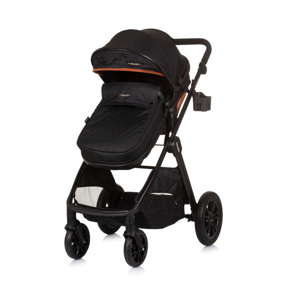 Chipolino harmony opvouwbare 3-in-1 kinderwagen met luiertas obsidian zwart