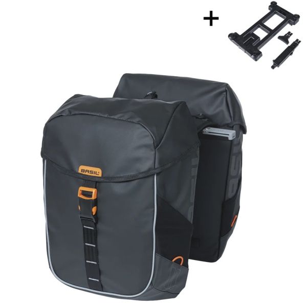 BASIL - BASIL Dubbele fietstas miles tarpaulin mik 34 liter 13 x 25 x 37 cm - zwart/oranje
