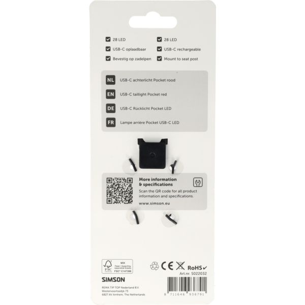 Simson - usb-c led lamp pocket rood