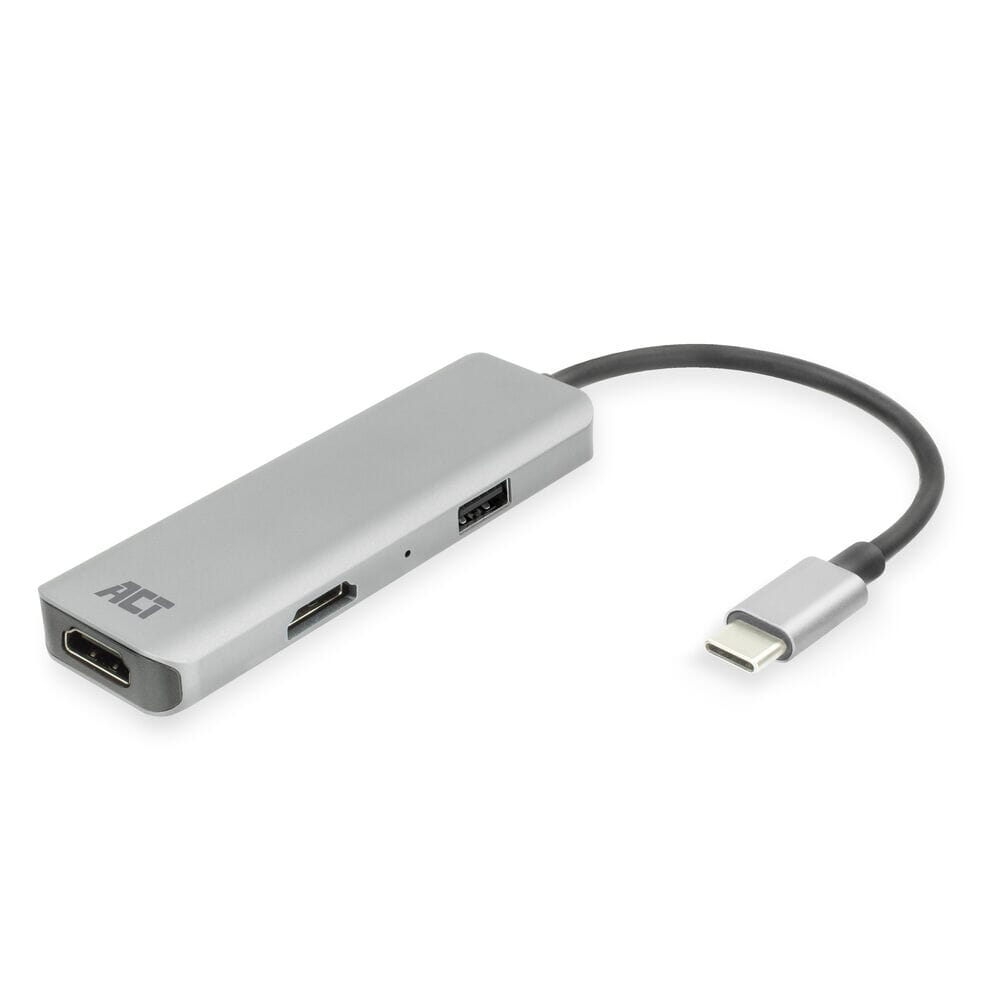 Act connectivity usb-c 4k multiport adapter voor 2 hdmi schermen, usb-a datapoort (aluminium)